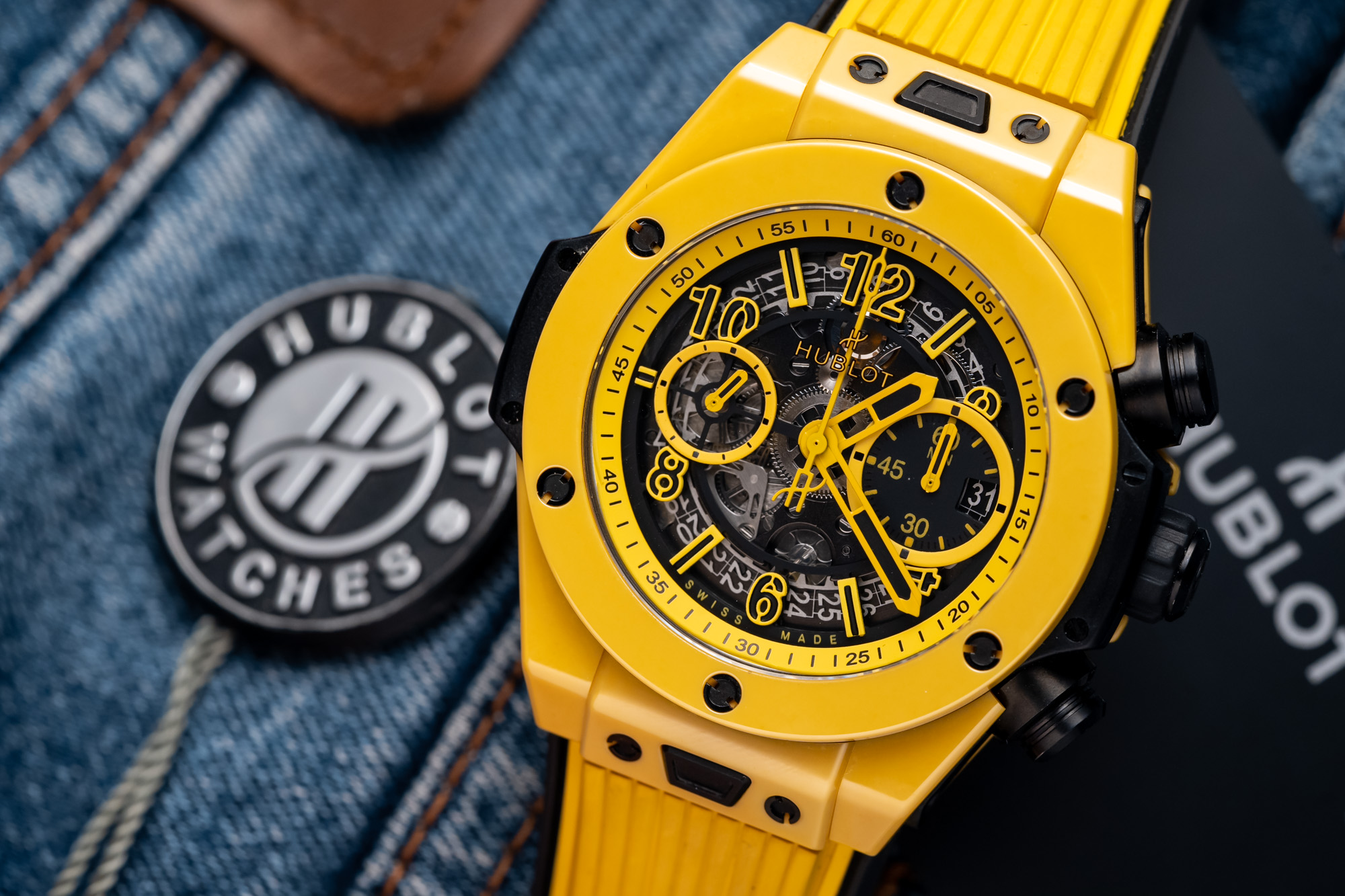 Hublot Big Bang Unico Yellow Magic 42MM Vỏ Ceramic Vàng Mặt Skeleton Chnograph Rep 1:1