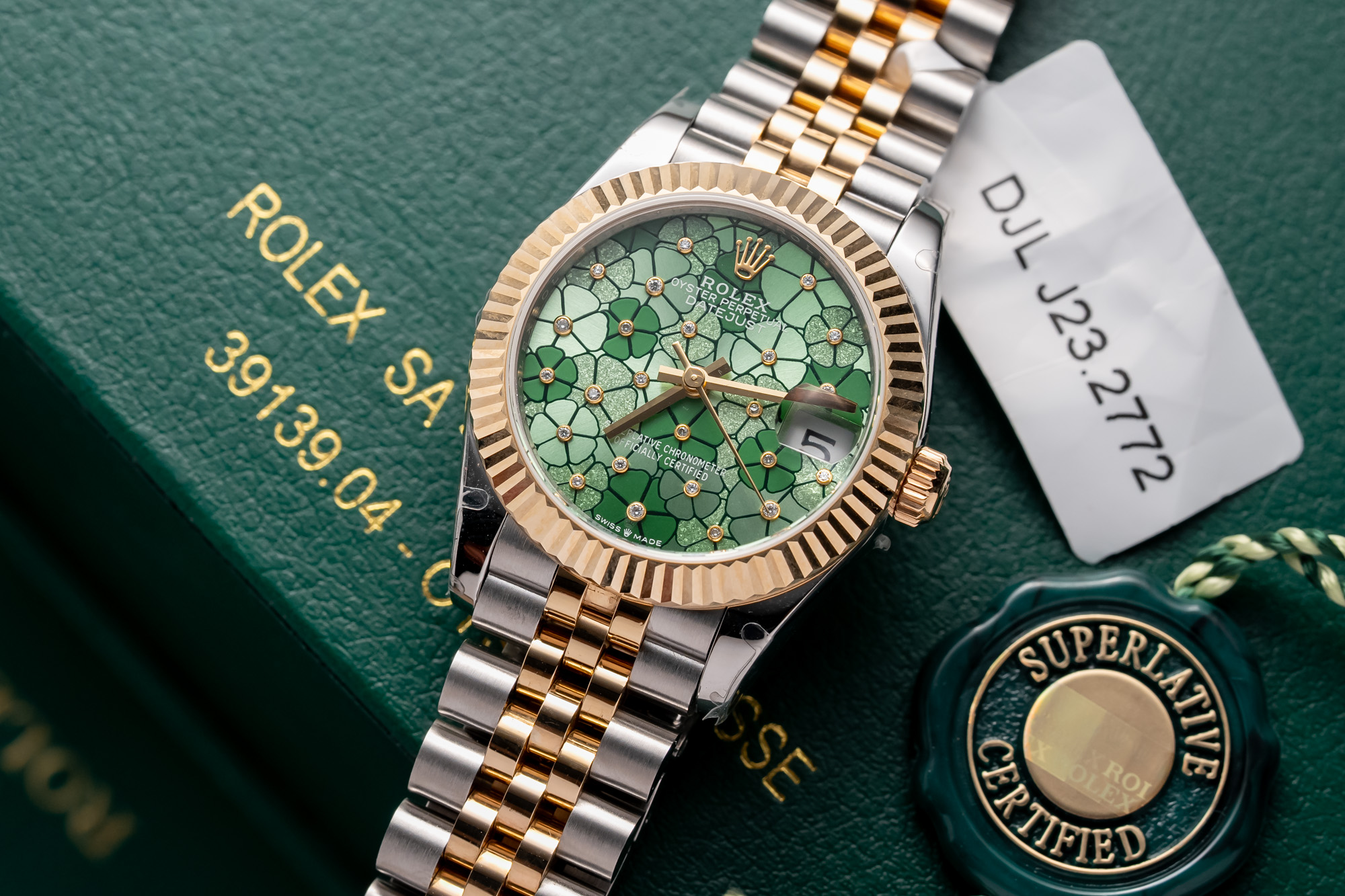 Rolex DateJust Ladies 31 278273 Mặt Xanh Olive Họa Tiết Hoa Demi Bọc Vàng 10K