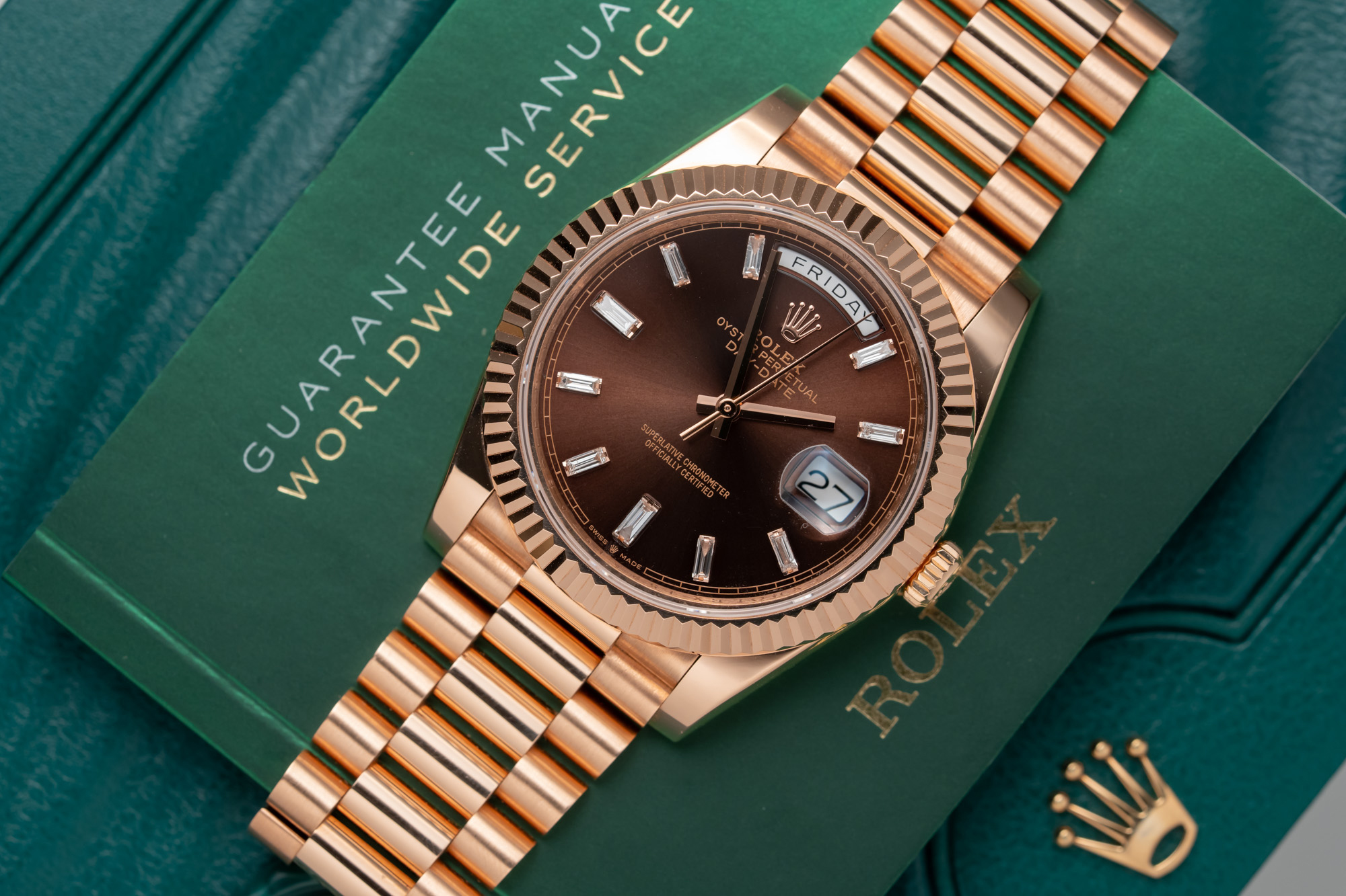 Rolex Day-Date 40mm 228235 Vỏ Chế Tác Vàng Hồng 18K Mặt Chocolate Rep 1:1